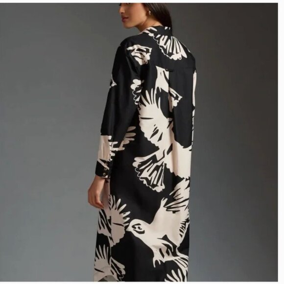 Anthropologie Maeve Soren Long Sleeve Bird Print Dress Size Medium P - Picture 6 of 12